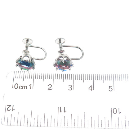 835 Silver Antique Round-Cut Mystic Crystal Screw Back Earrings