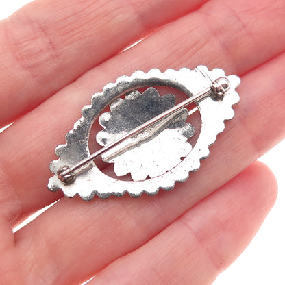 925 Sterling Silver Antique Art Deco Real Marcasite Floral Pin Brooch