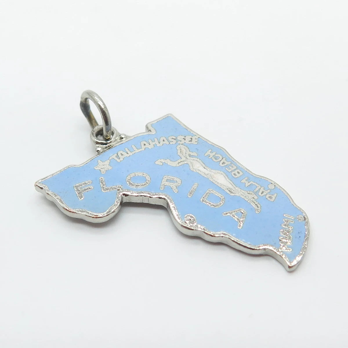 925 Sterling Silver Vintage Japan Enamel "Florida" State Map Charm Pendant