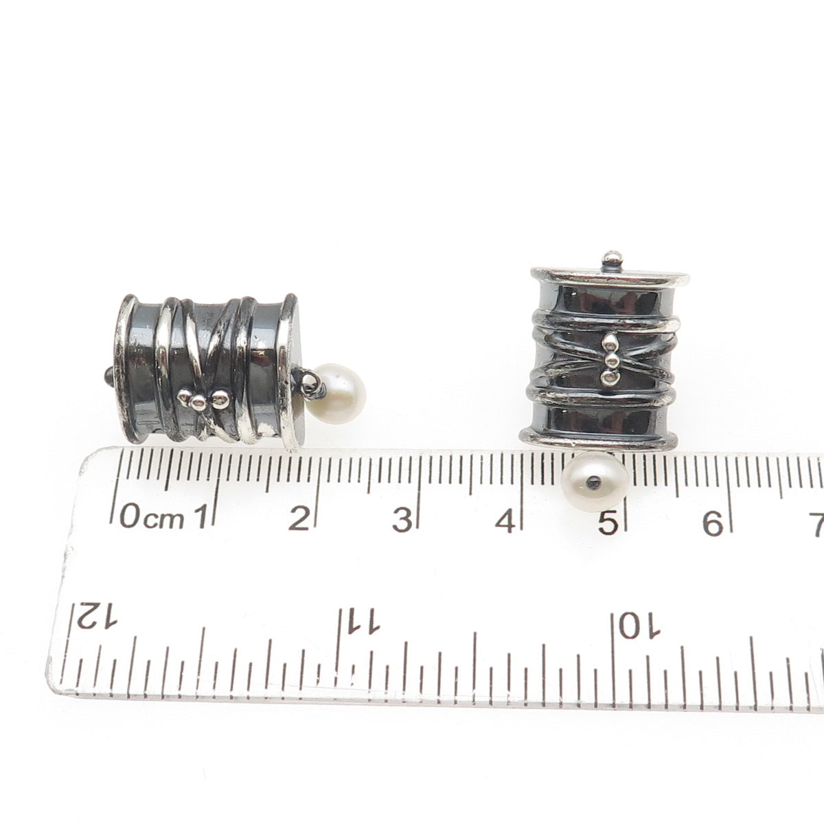 DAC Deborah Armstrong 925 Sterling Silver Vintage Real Pearl Modernist Earrings