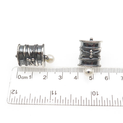 DAC Deborah Armstrong 925 Sterling Silver Vintage Real Pearl Modernist Earrings