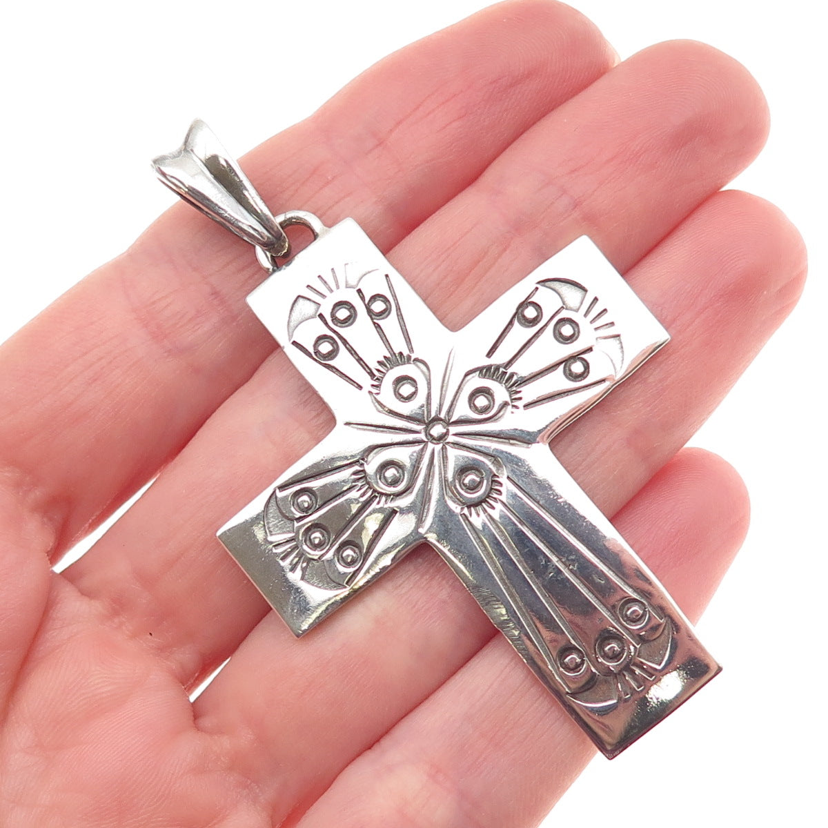 Old Pawn 925 Sterling Silver Vintage Southwestern Cross Oxidized Tribal Pendant