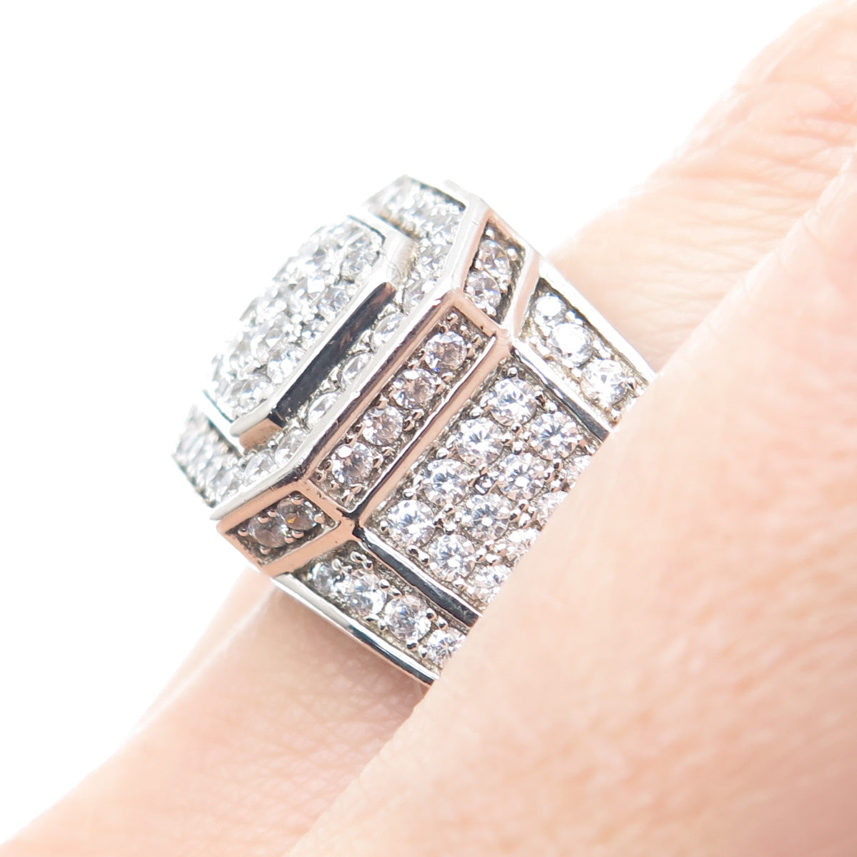 925 Sterling Silver Round-Cut C Z Octagon Ring Size 9.75