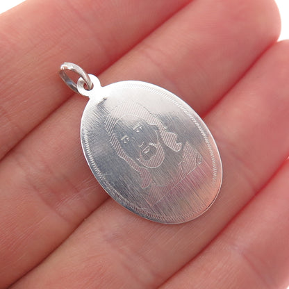 925 Sterling Silver Vintage Engraved Jesus Oval Tag Charm Pendant