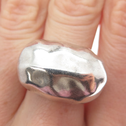 925 Sterling Silver Vintage Modernist Hammered Dome Ring Size 7