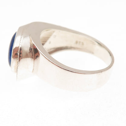 925 Sterling Silver Vintage Real Lapis & C Z Modernist Ring Size 13.5