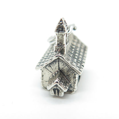 DANECRAFT 925 Sterling Silver Vintage Rural Country Church Mini 3D Charm Pendant