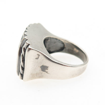 Chapal Zenray Sterling Silver Vintage Modernist Ribbed Oxidized Ring Size 6.75