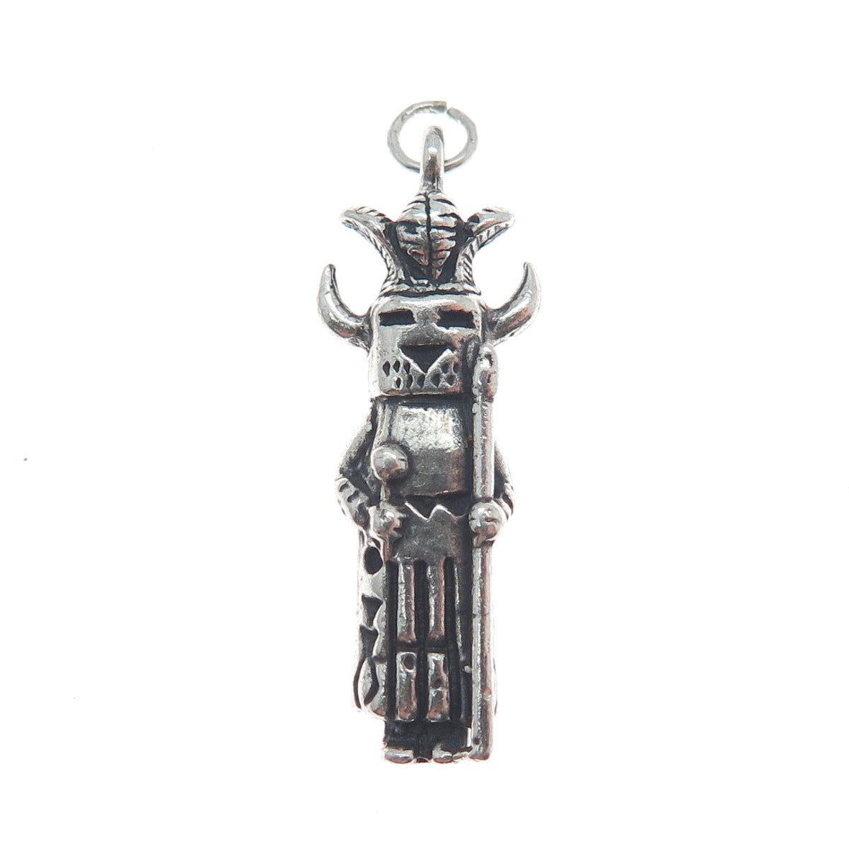 Old Pawn 925 Sterling Silver Vintage Indian Chief Kachina Doll Oxidized Pendant