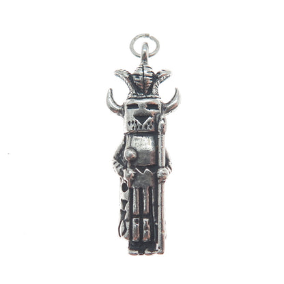 Old Pawn 925 Sterling Silver Vintage Indian Chief Kachina Doll Oxidized Pendant