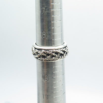 925 Sterling Silver Vintage Mexico Woven Rope Band Ring Size 9.25