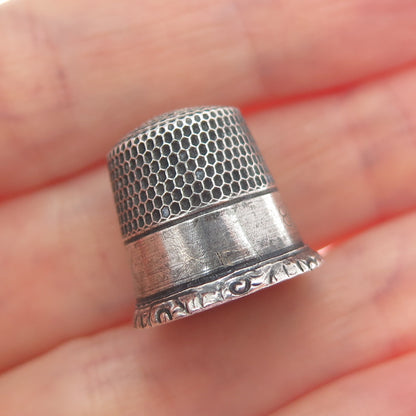 STERN BROTHERS Sterling Silver Antique Art Deco Oxidized Sewing Thimble Size 8