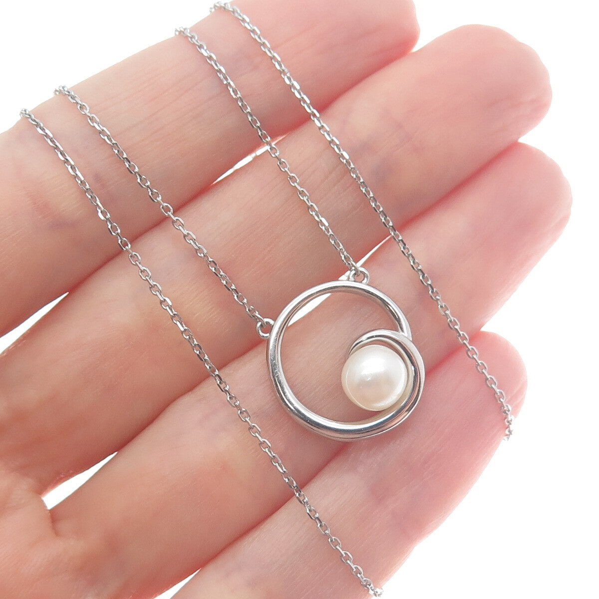 VANTEL PEARLS 925 Sterling Silver Real Pearl Cable Chain Necklace 18-20"