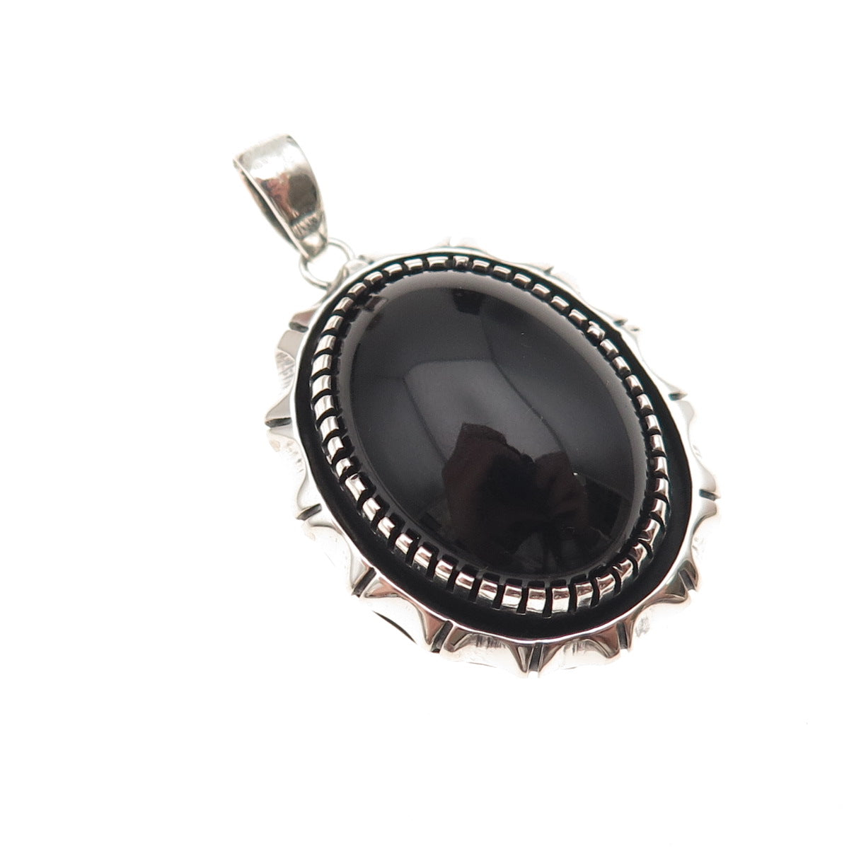 Old Pawn 925 Sterling Silver Vintage Black Onyx Shadow Box Tribal Charm Pendant