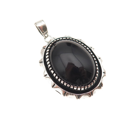 Old Pawn 925 Sterling Silver Vintage Black Onyx Shadow Box Tribal Charm Pendant