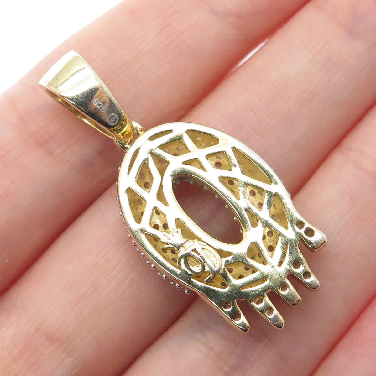 925 Sterling Silver Gold Plated Round-Cut Shaped C Z Letter O Sparkle Pendant