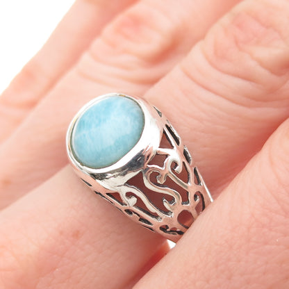 925 Sterling Silver Vintage Real Larimar Swirl Ring Size 8.25