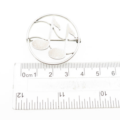 BEAU 925 Sterling Silver Vintage Music Notes Oxidized Pin Brooch