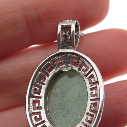 925 Sterling Silver Real Cabochon Jade Greek Key Cable Chain Necklace 18"