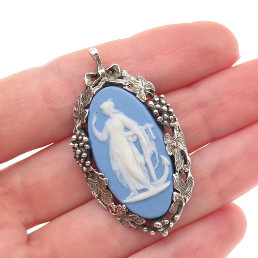 Wedgwood 925 Sterling Vintage England Jasperware Muse Cameo Pin Brooch / Pendant