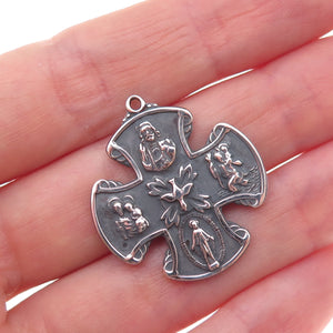 Creed 925 Sterling Silver Antique Art Deco 4-Way Cross Oxidized Pendant