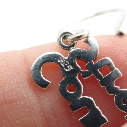 925 Sterling Silver "Courage Strength"  Dangling Earrings