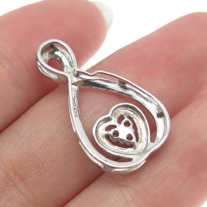 925 Sterling Silver Real Round-Cut Cognac & White Diamond Heart Slide Pendant