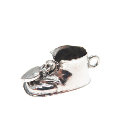 925 Sterling Silver Antique Heart Charm Shoe Oxidized Minimalist 3D Pendant