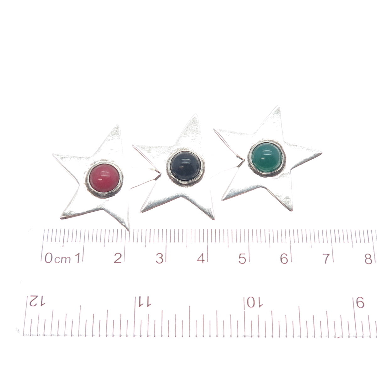 925 Sterling Silver Vintage Mexico Real Black Green & Red Onyx Star Pin Brooch