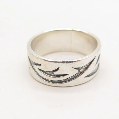 925 Sterling Silver Vintage Modernist Band Ring Size 9.25