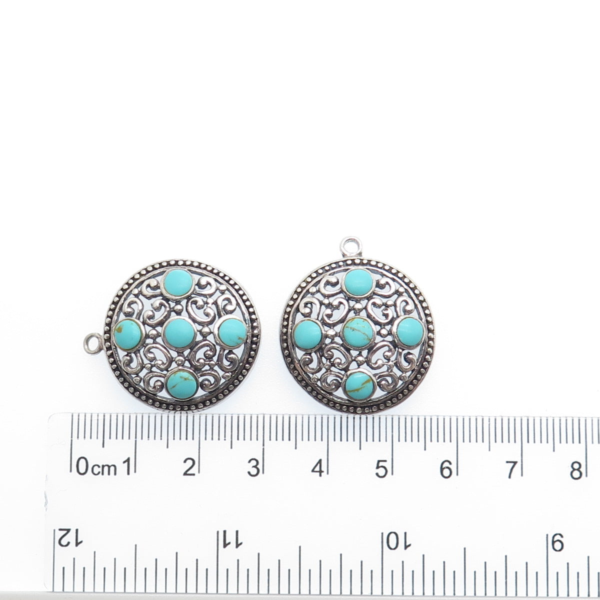925 Sterling Silver Vintage Real Lone Mountain Turquoise Ornate Jacket Earrings