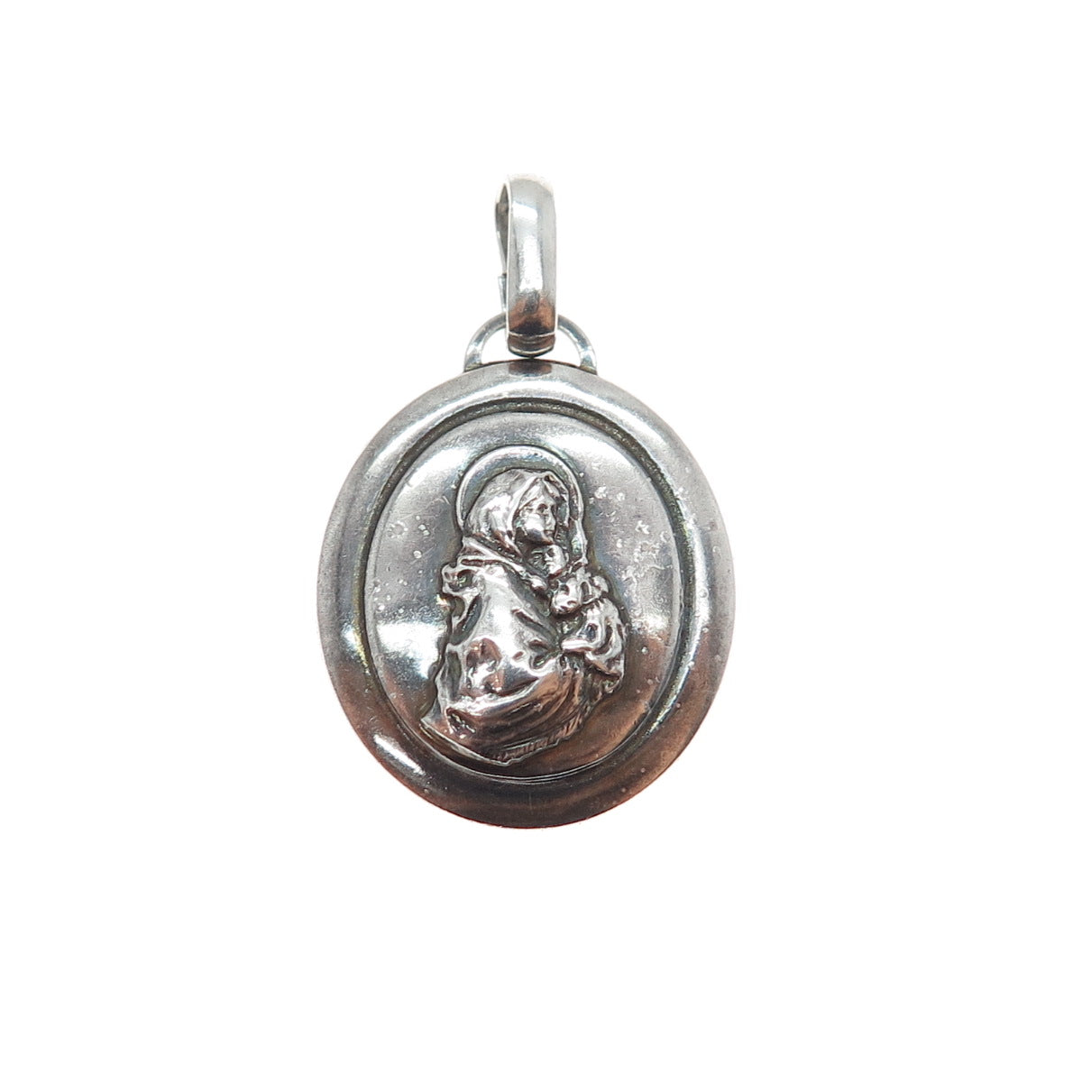 925 Sterling Silver Vintage Italy St. Mary Religious Oxidized Charm Pendant