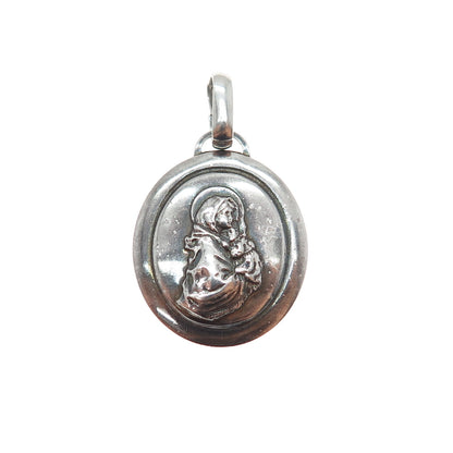 925 Sterling Silver Vintage Italy St. Mary Religious Oxidized Charm Pendant