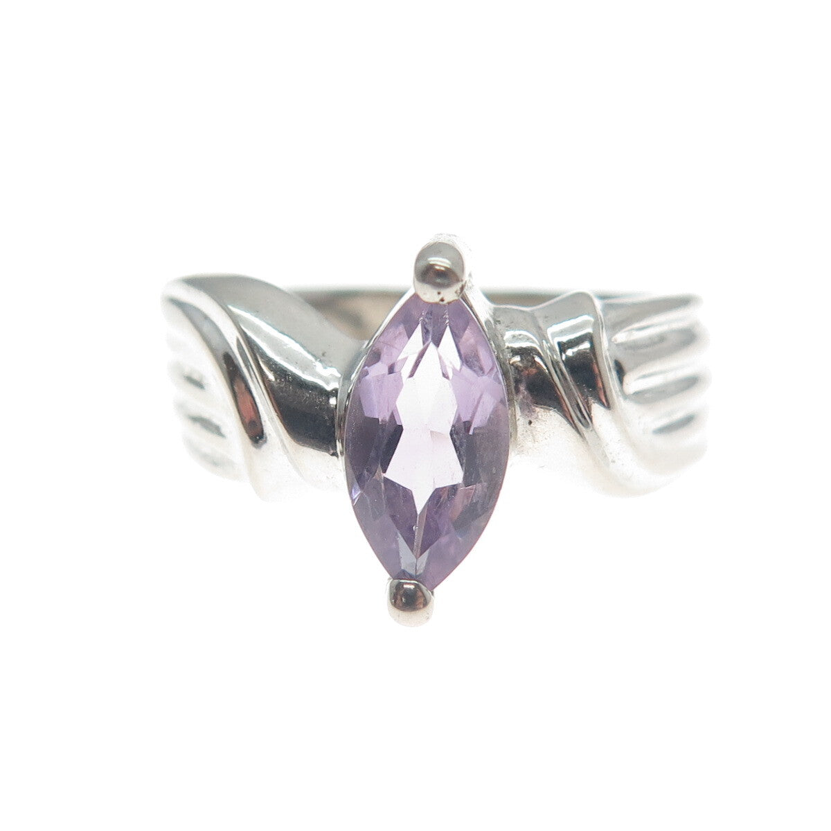 MONICA JAIN Sterling Silver Vintage Real Marquise-Cut Amethyst Ring Size 6.25
