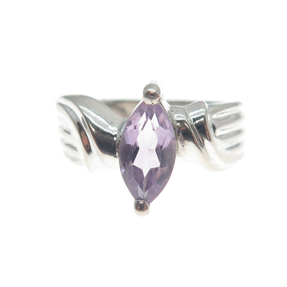 MONICA JAIN Sterling Silver Vintage Real Marquise-Cut Amethyst Ring Size 6.25