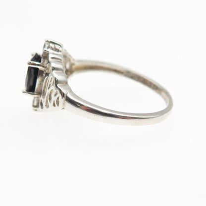 925 Sterling Silver Vintage Real Sapphire & C Z Ring Size 8.25