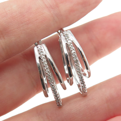 SUN 925 Sterling Silver Real Round-Cut Diamond Multi-Hoop Earrings