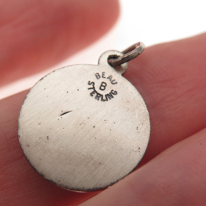 Beau 925 Sterling Silver Vintage Cross Praying Hands Oxidized Charm Pendant
