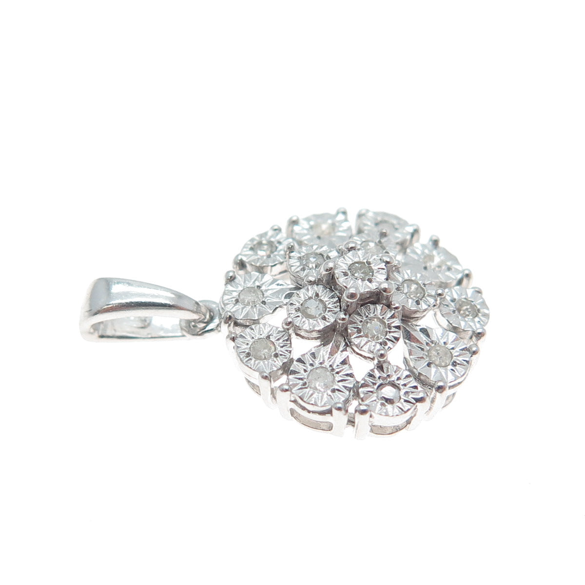 925 Sterling Silver Real Round-Cut Diamond Flower Minimalist Charm Pendant