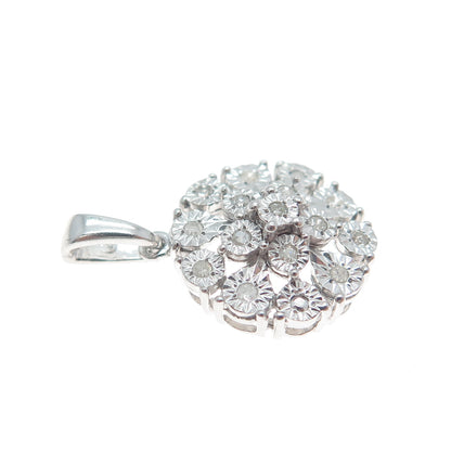925 Sterling Silver Real Round-Cut Diamond Flower Minimalist Charm Pendant