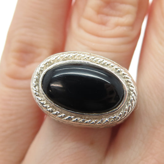 M.R.F. RESOURCES 925 Sterling Silver Vintage Real Black Onyx Ornate Ring Size 6
