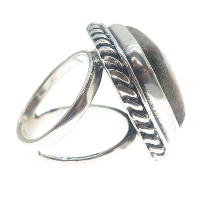 925 Sterling Silver Vintage Real Cushion-Cut Unakite Roped Bezel Ring Size 7.75