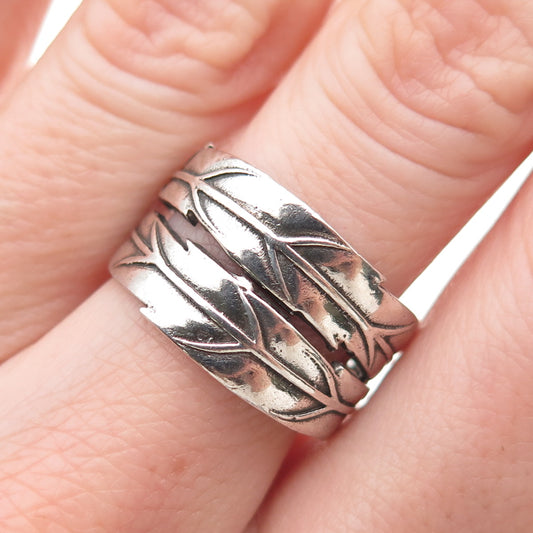 925 Sterling Silver Vintage Feather Oxidized Ring Size 7.5