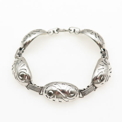 PETTELL'S 925 Sterling Silver Vintage Floral Dome Link Bracelet 7.25"