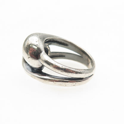 925 Sterling Silver Vintage Modernist Interlocked Yin Yang Oxidized Ring Size 7