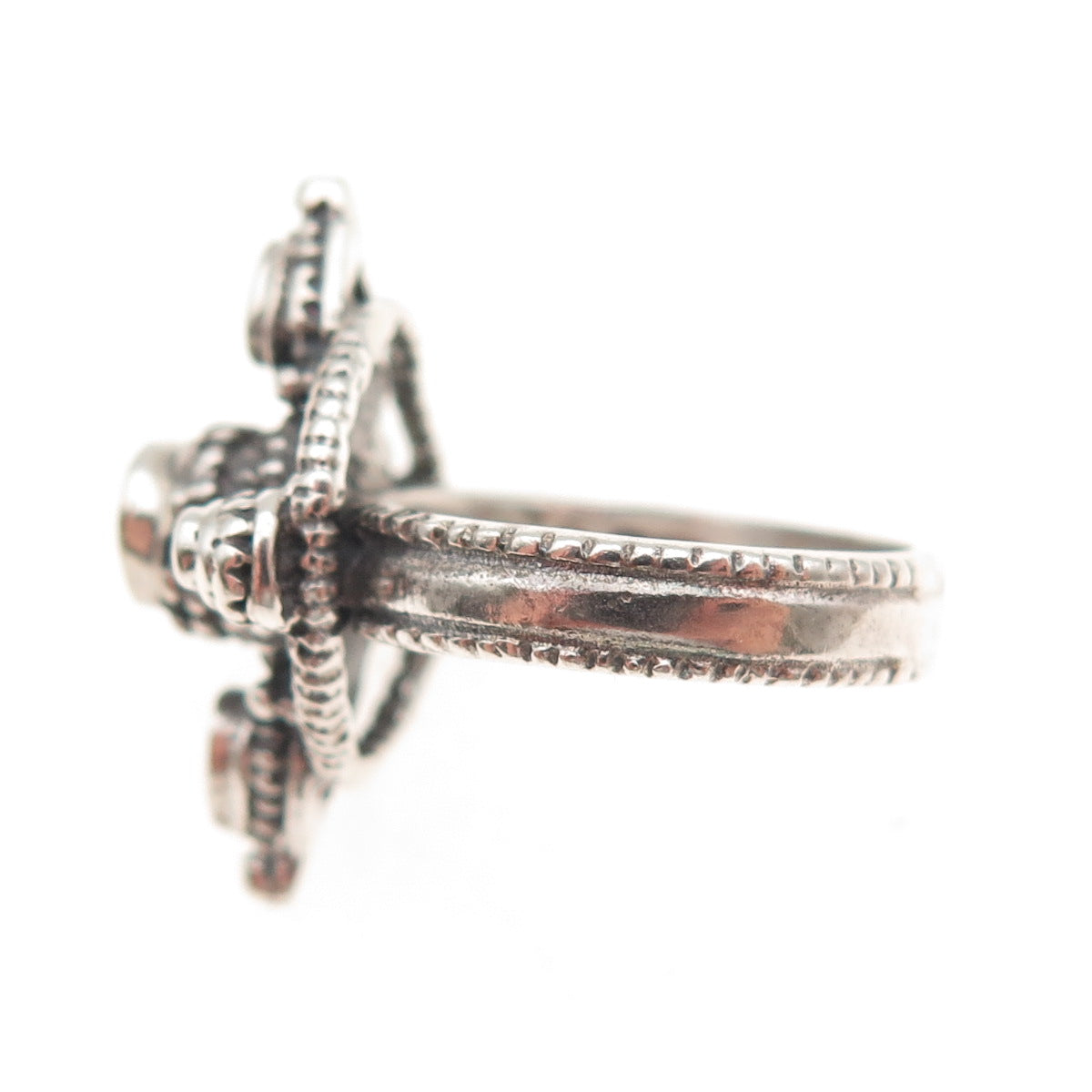 925 Sterling Silver Vintage Real Mother-of-Pearl Oxidized Ring Size 5.5