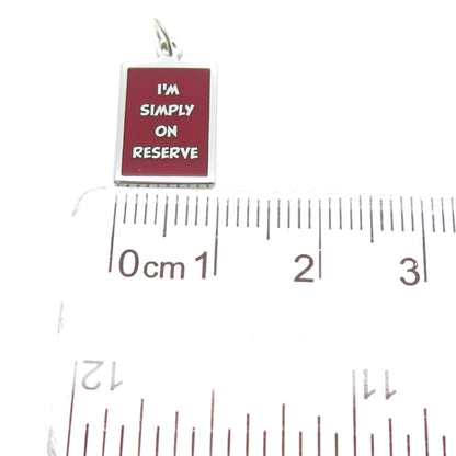 925 Sterling Silver Red Enamel I'm Simply On Reserve Minimalist Charm Pendant