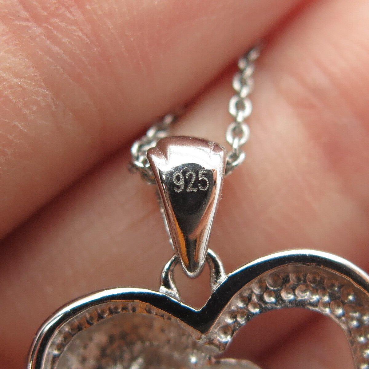 925 Sterling Silver Round-Cut C Z Love Dolphin Heart Cable Chain Necklace 16"