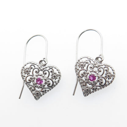 ROSS SIMONS 925 Sterling Silver Real Pink Sapphire Heart Earrings