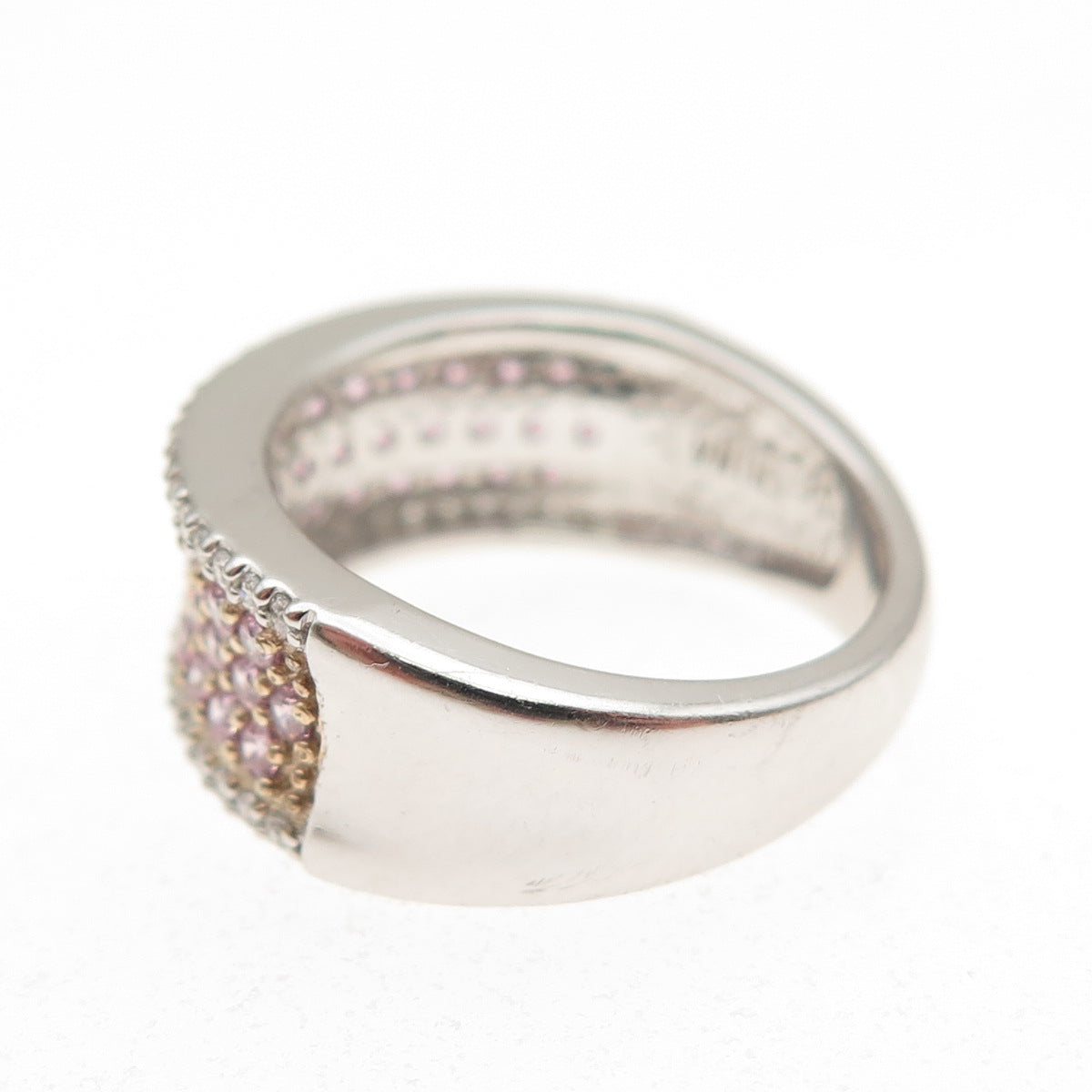 925 Sterling Silver 2-Tone Round-Cut Pink & White C Z Ring Size 5.25